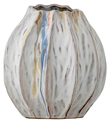 Produktbild von Bloomingville VASE FERAY Weiß Streifen Blau Braun Keramik 17x18 cm