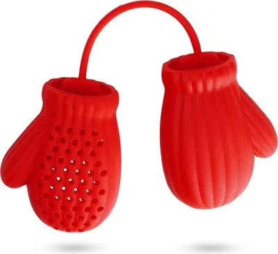 Productafbeelding van Theezeef van siliconen in de vorm van een rode handschoen - gemakkelijk schoon te maken, een leuk cadeau-idee