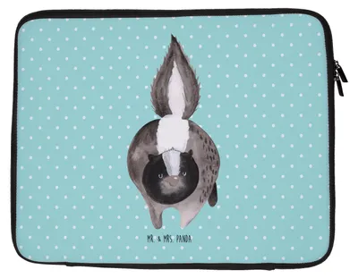 Produktbild von Mr. & Mrs. Panda Laptop Tasche Stinktier Angriff 33 x 42 cm - Türkis Pastell - Geschenk, wütend, Hülle, Skunk, Schutzhülle, Wildtier, Drohung, Laptoptasche, Case