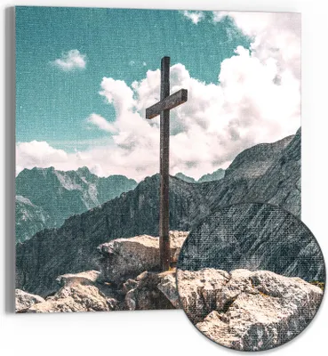 Produktbild von DEQOART Hybrid Leinwand Bild 30x30 cm 'Gipfelkreuzglanz' Wandbild Glas flach modern