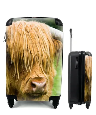 Produktbild von MuchoWow® Koffer Handgepäck Trolley Rollkoffer Kleine Reisekoffer mit 4 Rollen - Schottischer Highlander - Gras - Fell - Tiere - Kuh - Cabin Size < 55x40x23 cm & 55x40x20 cm - Fotokoffer - Kabinenkoffer - Boardgepäck - Reise-Box - Reisekoffer - Reisegepäck - Koffer mit Bild - Trolley für Kinder