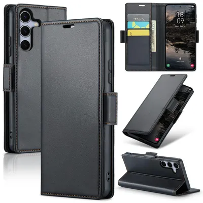 Produktbild von CLM-Tech Handyhülle kompatibel mit Samsung Galaxy A17 5G Hülle - Tasche aus Kunstleder - Klapphülle mit Ständer und Kartenfächern - Schutzhülle Wallet Case Cover schwarz