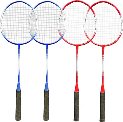 Obrázek produktu pro Badmintonová sada pro 4 hráče s raketami, židlemi, sítí, taškou na přenášení a raketou pro děti a dospělé