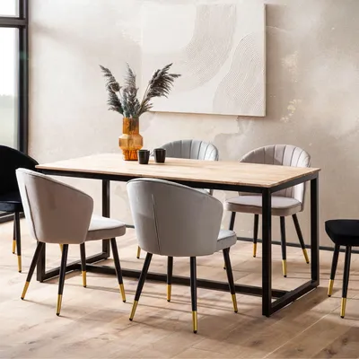 Immagine prodotto di FineBuy Tavolo da pranzo 200 cm in legno massello di acacia e metallo, tavolo da pranzo in stile loft, tavolo da cucina con gambe in metallo, tavolo in legno, tavolo da pranzo rettangolare