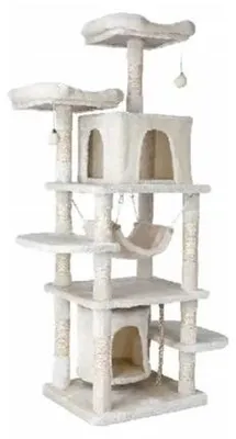 Image de Arbre à grimper XL - Hauteur : 170 cm - Couleur : beige - 2 plateformes d'observation - Arbre à grimper avec hamac