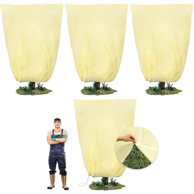 Produktbild von Pflanzenschutzhüllen 120 x 180 cm, Winterschutz, 4 Stück, Frostschutz für Freilandpflanzen mit Reißverschluss und Kordelzug, atmungsaktive Pflanzenschutzhülle für den Winter, wiederverwendbare Winterzelte