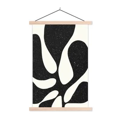 Produktbild von MuchoWow® Textilposter Pflanze - Schwarz - Minimalismus 40x60 cm mit holzfarbenen Rahmen - Poster