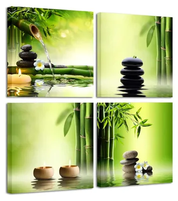 4er-Set Giclée-Leinwandbilder, grün, Zen, 50x50 cm, Wanddeko