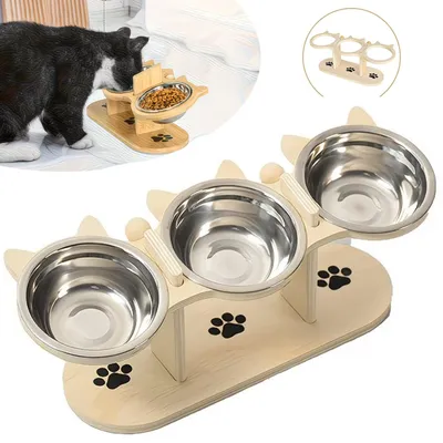 Produktbild von 3-in-1 Katze Futternapf und Wassernapf Set, für Nass-Trockenfutter, für Katzen, Welpen und Kleine Hunde