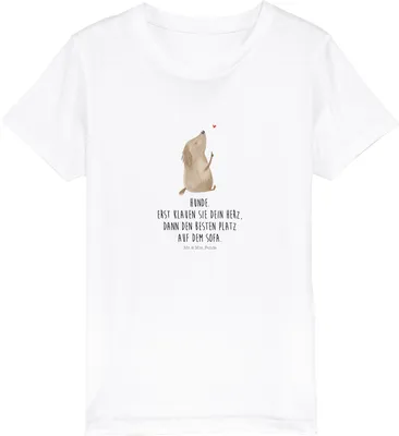 Produktbild von Mr. & Mrs. Panda Kleinkinder T-Shirt Hund Liebe 12-14 Jahre (152/164) - Weiß - Geschenk, Sprüche, Kinder Baumwoll, Süß, Organic, Kindershirt, Kurzarm, Herz, Teenager