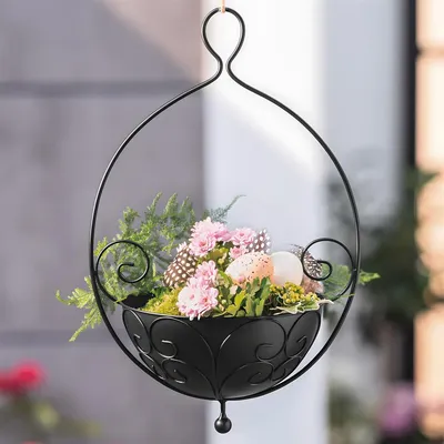 Produktbild von Blumenampel "Ranken" aus Metall, schwarz, Ø 20 cm, Hängeampel innen für Zimmerpflanzen, Hängetopf für Hängepflanzen