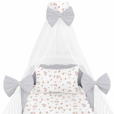 Produktbild von Amilian Babybettwäsche Set 7-teilig – Bettwäsche 100x135 cm, Kissen 40x60, Himmel, Nestchen – für Babybett/Gitterbett – Komplettset für Neugeborene
