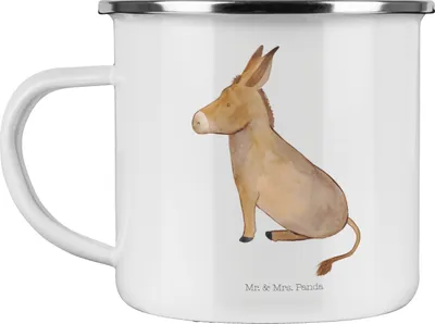 Produktbild von Mr. & Mrs. Panda Teetasse Esel - Weiß - Geschenk, Lustige Sprüche, Pott, Teebecher, Emaille Tasse, Weisheit, Kaffeepott, Erfolg, Zuversicht, Lebensziel, Emailletasse