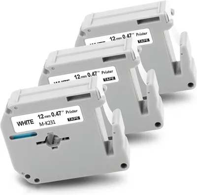 Imagen del producto de Cinta para etiquetas compatible con M-K231, 12 mm x 8 m, negra sobre blanca, para etiquetado