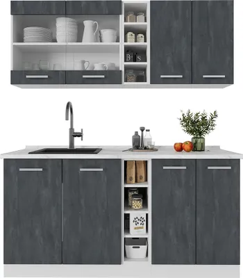 Obrázok produktu pre Mini kuchyňa Vicco R-Line Čierny betón/biely 160 cm bez pracovnej dosky, Model 47390