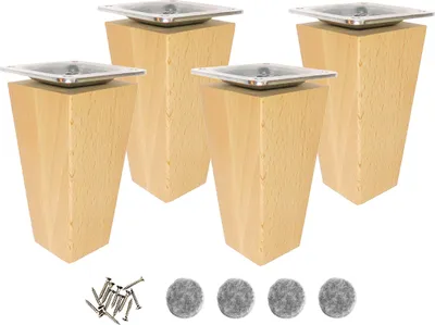 Produktbild von Holzmöbelbeine, natur lackiert, 12 cm, Trapezbefestigung