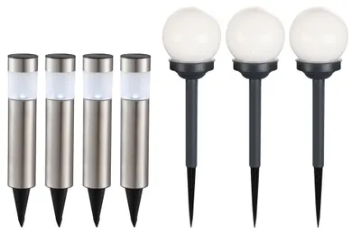 Zdjęcie produktu dla zestaw 7 lamp solarnych LED, słupek i kula ziemska