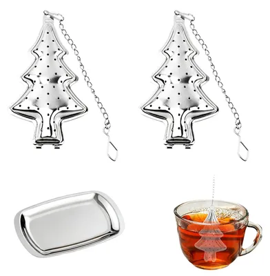 Teefilter-Set, 2 Weihnachtsbaum-Infuser + Untertasse, Edelstahl