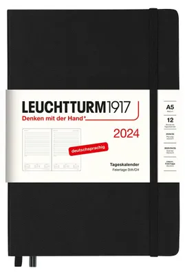 Produktbild von LEUCHTTURM1917 367591 Tageskalender Medium (A5) 2024, Schwarz, Deutsch, 12 Monate