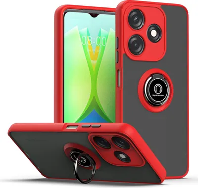 Obrázek produktu pro Pouzdro pro Tecno Spark 10C matné průsvitné TPU pouzdro s prstencovým držákem a stojánkem Červený