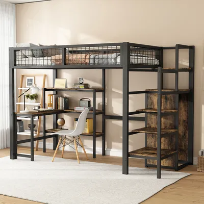 Image de OKWISH Lit mezzanine 90x200 - Bureau et Étagères - Sans Matelas - Noir