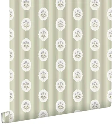 Produktbild von ESTAhome Tapete Blumen und Streifen Grün 50 x 900 cm