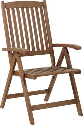 Produktbild von BELIANI Gartenstuhl Dunkelbraun Akazienholz Vertsellbar Klappbar mit Armlehnen Lamellen-Optik Rustikal Außenbereich Terrasse Ausstattung Sitzmöbel