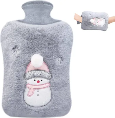 Produktbild von Wärmflasche mit Bezug, 2 Liter Wärmflaschen mit Kuscheligem Kunstfellbezug, Groß Wärmeflasche für Hand-Fußwärmer, Nacken-Schulter-Schmerzlinderung, grau, 2L