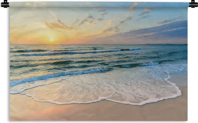 Produktbild von MuchoWow® Wandteppich Wandbehang Strand - Meer - Sonnenuntergang - Golf 150x100 cm Tapisserie Dekoration Wandtuch - Waschbar - Tapisserien - Wand-Decke