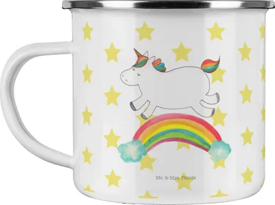 Produktbild von Mr. & Mrs. Panda Teetasse Einhorn Regenbogen - Weiß - Geschenk, Erwachsenwerden, Tasse Emaille, Haferl, Unicorn, becher, Einhornpower, Glitzer