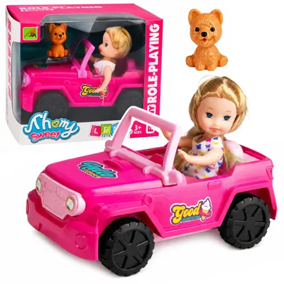 Productafbeelding van Minipoppetje in een cabrioletterreinwagen, set met een hondenfiguurtje