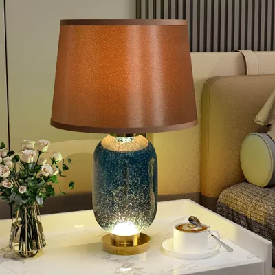 Immagine prodotto di Lampada da tavolo Vrygle E27 con 3 tonalità di luce, lampada da tavolo in vetro blu, lampada da comodino