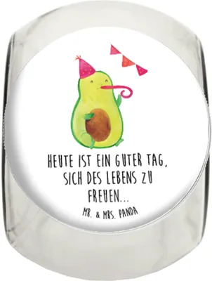 Produktbild von Mr. & Mrs. Panda Teedose Avocado Party L 870ml - Weiß - Geschenk, schraubglas, Vorratsglas, aufbewahrungsglas, Geburtstag, Kaffeedose, Happy Birthday, Schulabschluss