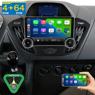 Zdjęcie produktu dla Radio samochodowe Android 15 do Ford Transit Custom (2012-2021) z nawigacją GPS, Apple CarPlay, Android Auto, 4GB pamięci RAM, 64GB pamięci wewnętrznej, format 2DIN, 10-calowy ekran dotykowy, Bluetooth, radio DAB