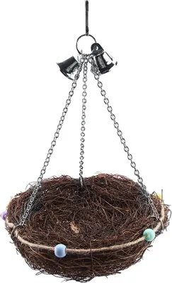 Produktbild von Rattan Birds Parrot Stroh Nest Schwung Hängende Spielzeug mit Glockenspielzeug (27 x 12 cm)