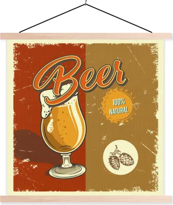 Produktbild von MuchoWow® Textilposter Mancave - Bier - Glas - Vintage 40x40 cm mit holzfarbenen Rahmen - Posterleiste