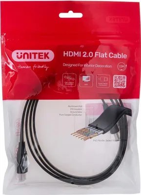 Image de Unitek Hdmi Cable 2.0 4K60Hz, Flach, 1.5M (C11063Bk-1.5M)