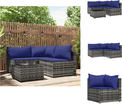 Obrázek produktu pro vidaXL 4dílná zahradní lounge souprava s polštáři šedý polyratan - Zahradní pohovky