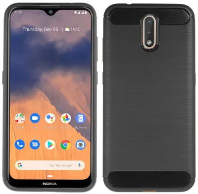 Obrázek produktu pro cofi1453® Silikonové pouzdro Bumper Carbon kompatibilní s Nokia 2.3 Case TPU Soft Mobile Phone Case Cover Ochranný kryt černý
