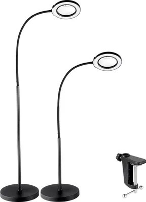 Zdjęcie produktu dla Lampa podłogowa powiększająca SucceBuy, 5-krotna lupa stojąca z oświetleniem, regulowana wysokość z elastyczną gęsią szyją, 3 w 1 LED, 5 trybów kolorów, płynnie ściemniana, do czytania, rękodzieła i prac precyzyjnych