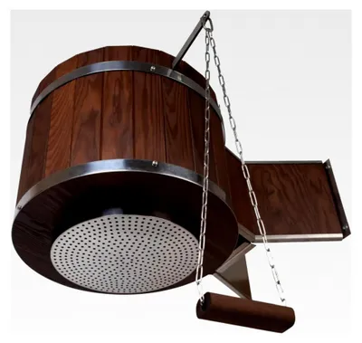 Produktbild von Wasserfall-Schwalldusche COOLER 35 l aus Thermo-Holz und Edelstahl | festmontierte Regenfall-Dusche für Sauna-Kontrastguss | automatischer 1/2″-Füllanschluss | Saunazubehör