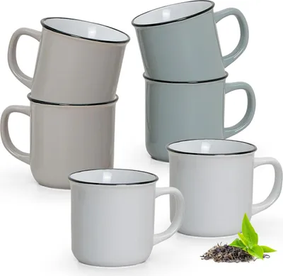 Produktbild von Kaffeebecher 6er Set Emaille-Optik einfarbig Vintage