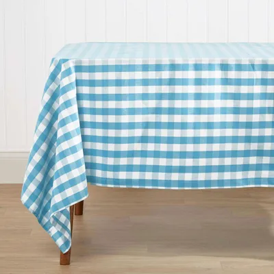 Produktbild von HOMESCAPES Blau karierte Tischdecke aus 100% Baumwolle, 138 x 228 cm