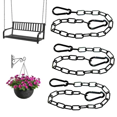 Edelstahlkette mit Karabiner, 3 Stück, schwarz, 60 cm