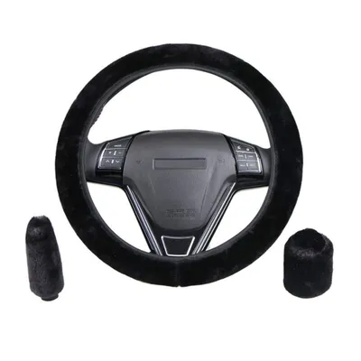 Produktbild von Lenkradbezug Plüsch,Lenkradabdeckung Winter,Handbremse Schaltabdeckung Und Lenkradschoner,Universal Auto Lenkradhülle Plüsch Teleskop Lenkrad AbdeckungLenkradbezug für Auto Zubehör,schwarz