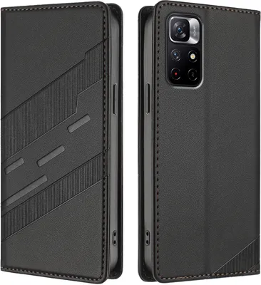 Produktbild von Hülle für Xiaomi Poco M4 Pro 5G, Kunstleder Brieftaschen Handyhülle mit Kartenfach und Standfunktion Schwarz