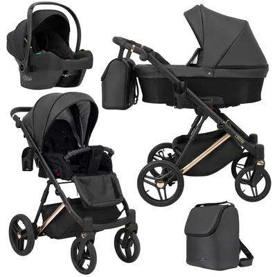 Produktbild von Kunert Lazzio Premium 3-in-1 Kombikinderwagen Schwarz Eco mit Babyschale