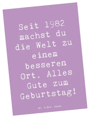 Produktbild von Mr. & Mrs. Panda Postkarte Spruch 1982 Geburtstag - Lavendeltraum - Geschenk, Nostalgie, Ansichtskarten, Geburtstagsfeier, kunstkarte, Jahrgang, Ansichtskarte, Postkarten