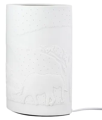 Immagine prodotto di Gilde Tischleuchte, oval, "Savanne", Baummotiv, Elefantenmotiv, Porzellan, weiß, VE 1, L. 10 cm, B. 18 cm, H. 28 cm 32658 4063387326589