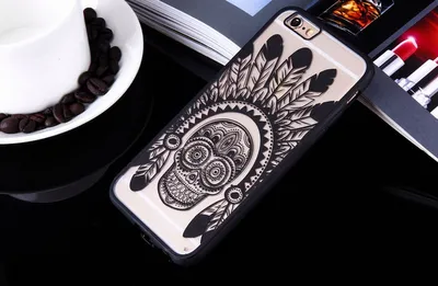 Produktbild von Handy Hülle Mandala für Apple iPhone 7 Design Case Schutzhülle Motiv Federn Totenkopf Cover Tasche Bumper Schwarz
